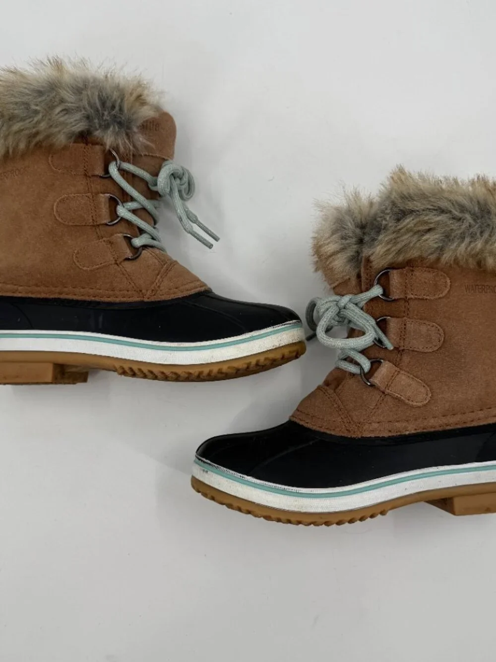 Northside Winter‎ Duck Boots Kids Size 13 Brown Black Waterproof Faux Fur Suede